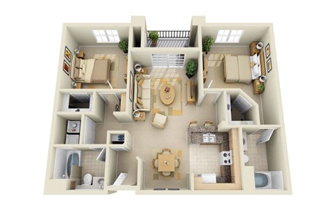 Floor plan for 2 beds, 2 baths, 1102 sqft